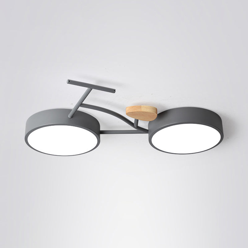 Contemporary Creative Bike Iron Wood Acrylic LED Flush Mount Ceiling Light For Bedroom