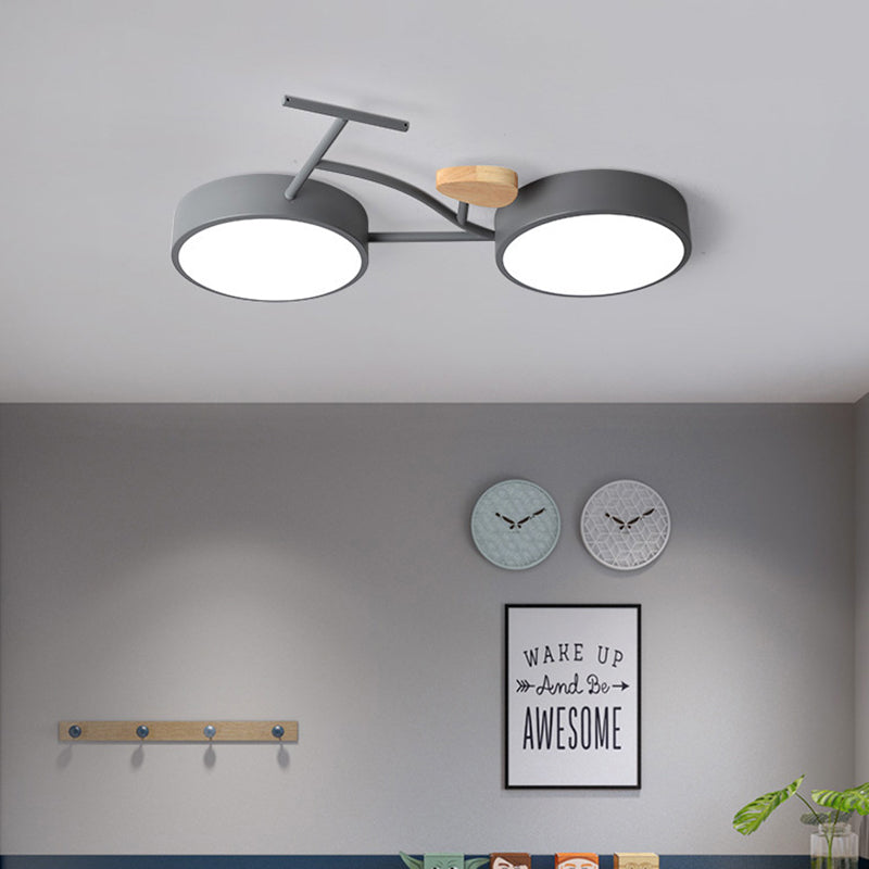 Contemporary Creative Bike Iron Wood Acrylic LED Flush Mount Ceiling Light For Bedroom