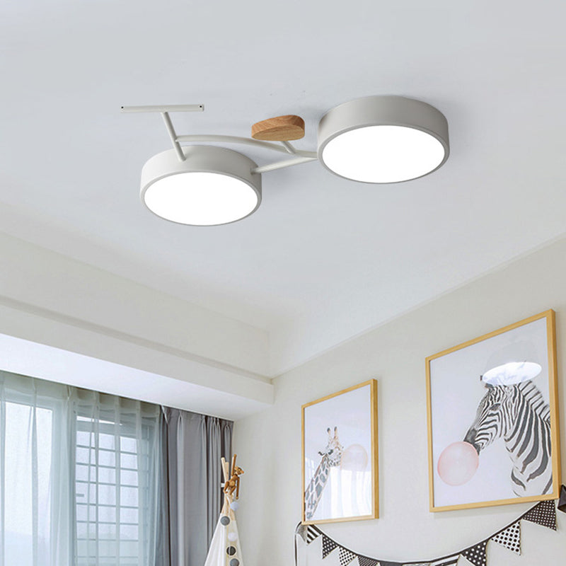 Contemporary Creative Bike Iron Wood Acrylic LED Flush Mount Ceiling Light For Bedroom