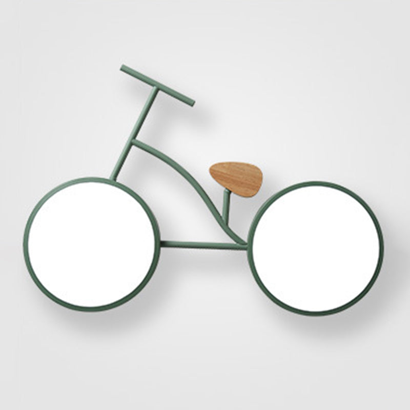 Contemporary Creative Bike Iron Wood Acrylic LED Flush Mount Ceiling Light For Bedroom