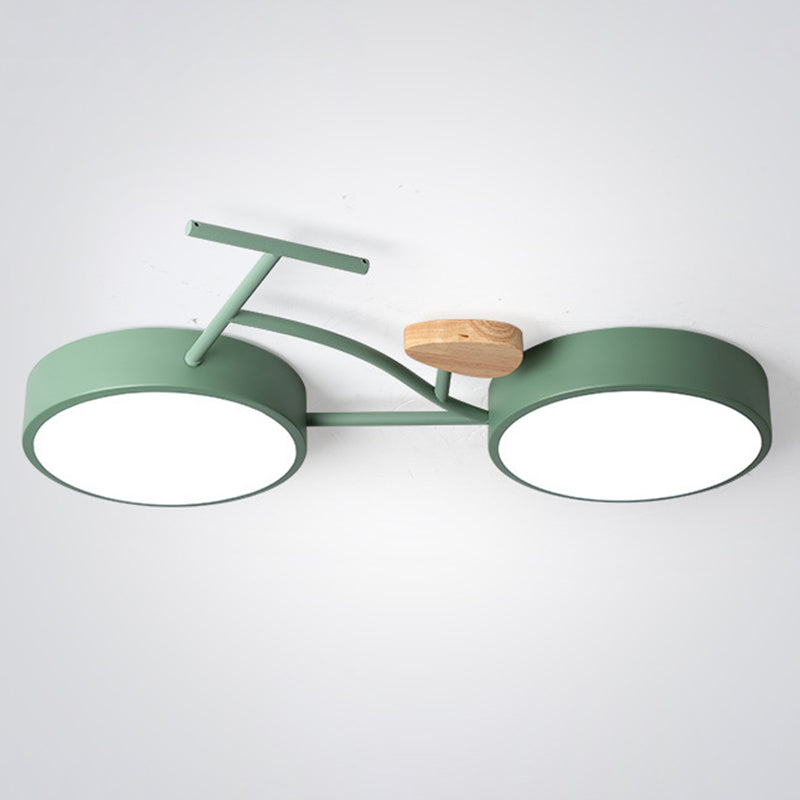 Contemporary Creative Bike Iron Wood Acrylic LED Flush Mount Ceiling Light For Bedroom