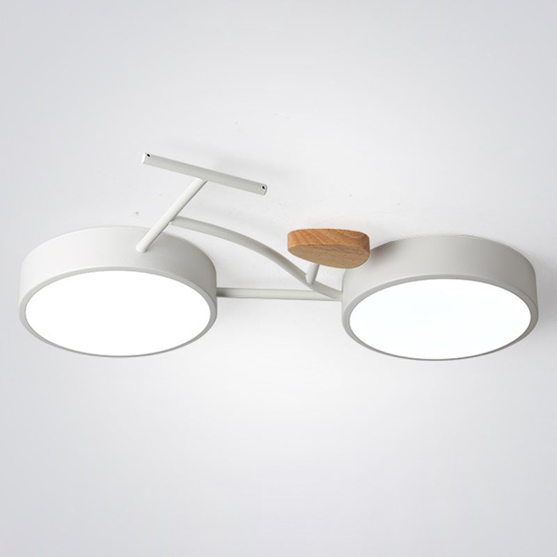 Contemporary Creative Bike Iron Wood Acrylic LED Flush Mount Ceiling Light For Bedroom