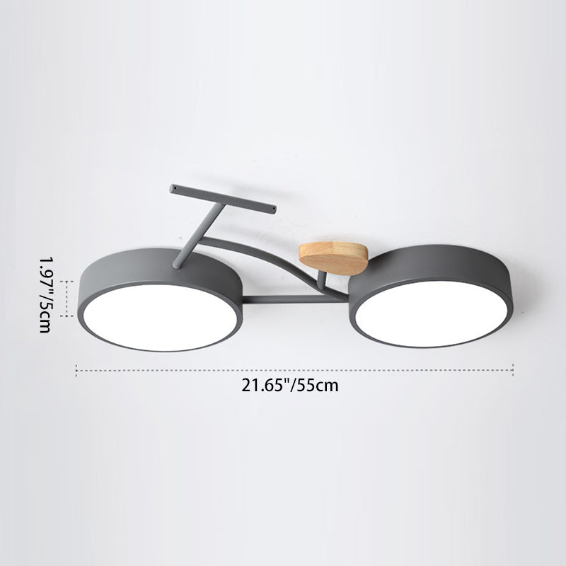 Contemporary Creative Bike Iron Wood Acrylic LED Flush Mount Ceiling Light For Bedroom