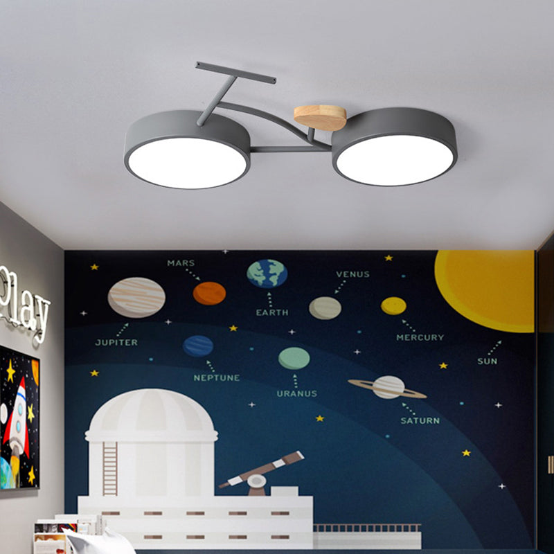 Contemporary Creative Bike Iron Wood Acrylic LED Flush Mount Ceiling Light For Bedroom