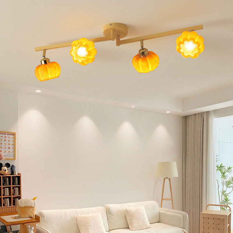 Contemporary Nordic Dome Pumpkin Resin Iron 2/3/4/5/6 - Light Semi-Flush Mount Ceiling Light For Living Room