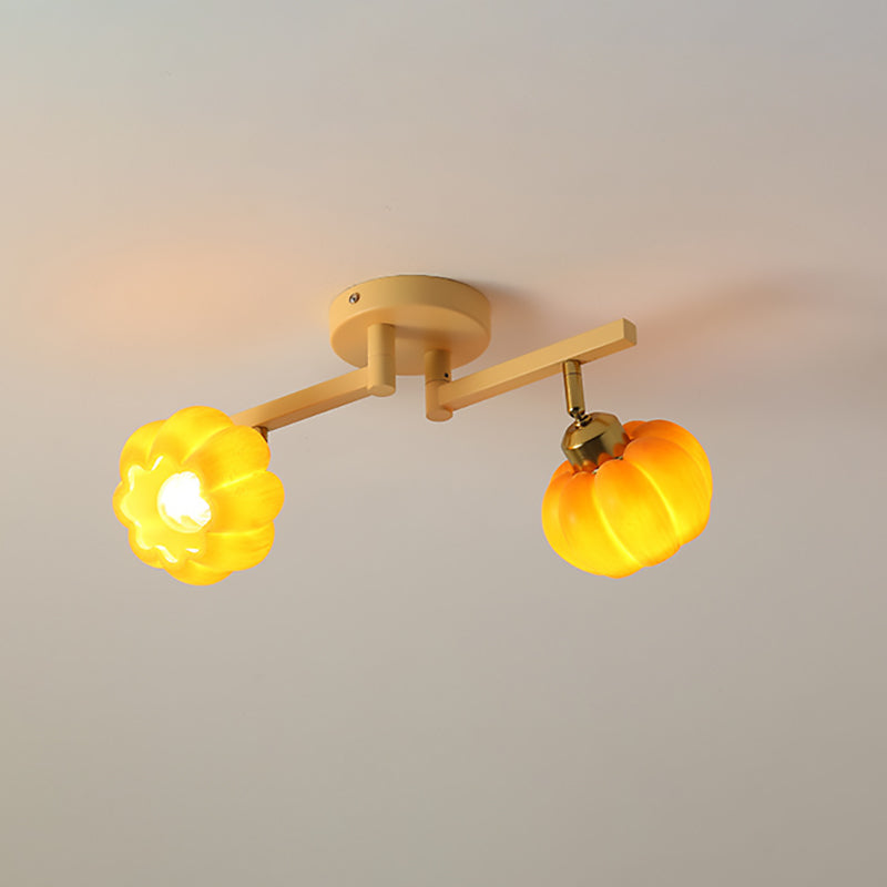 Contemporary Nordic Dome Pumpkin Resin Iron 2/3/4/5/6 - Light Semi-Flush Mount Ceiling Light For Living Room