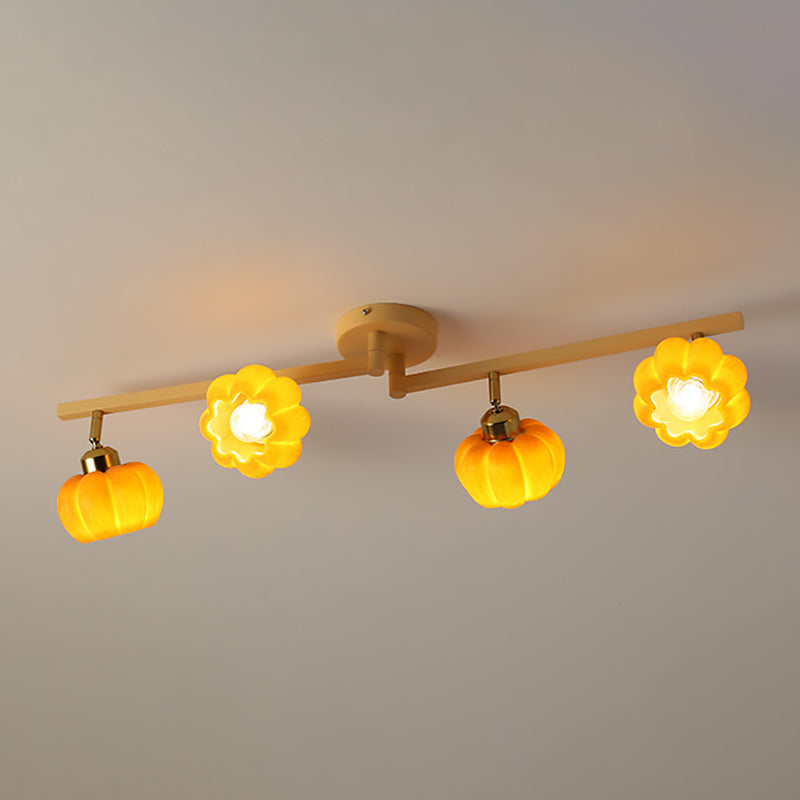 Contemporary Nordic Dome Pumpkin Resin Iron 2/3/4/5/6 - Light Semi-Flush Mount Ceiling Light For Living Room