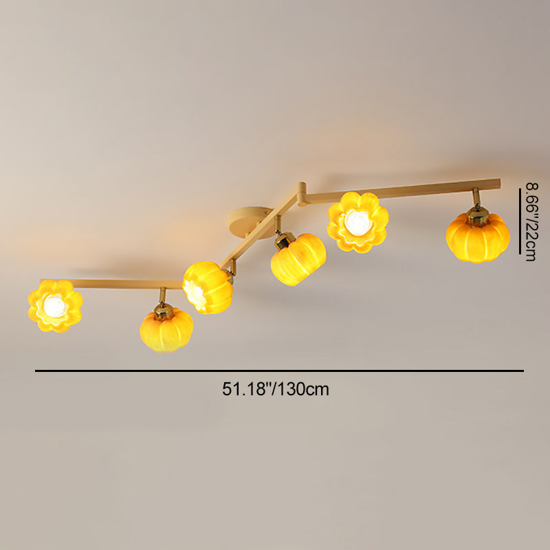 Contemporary Nordic Dome Pumpkin Resin Iron 2/3/4/5/6 - Light Semi-Flush Mount Ceiling Light For Living Room