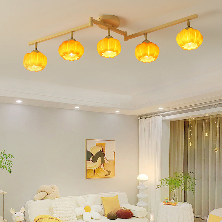 Contemporary Nordic Dome Pumpkin Resin Iron 2/3/4/5/6 - Light Semi-Flush Mount Ceiling Light For Living Room
