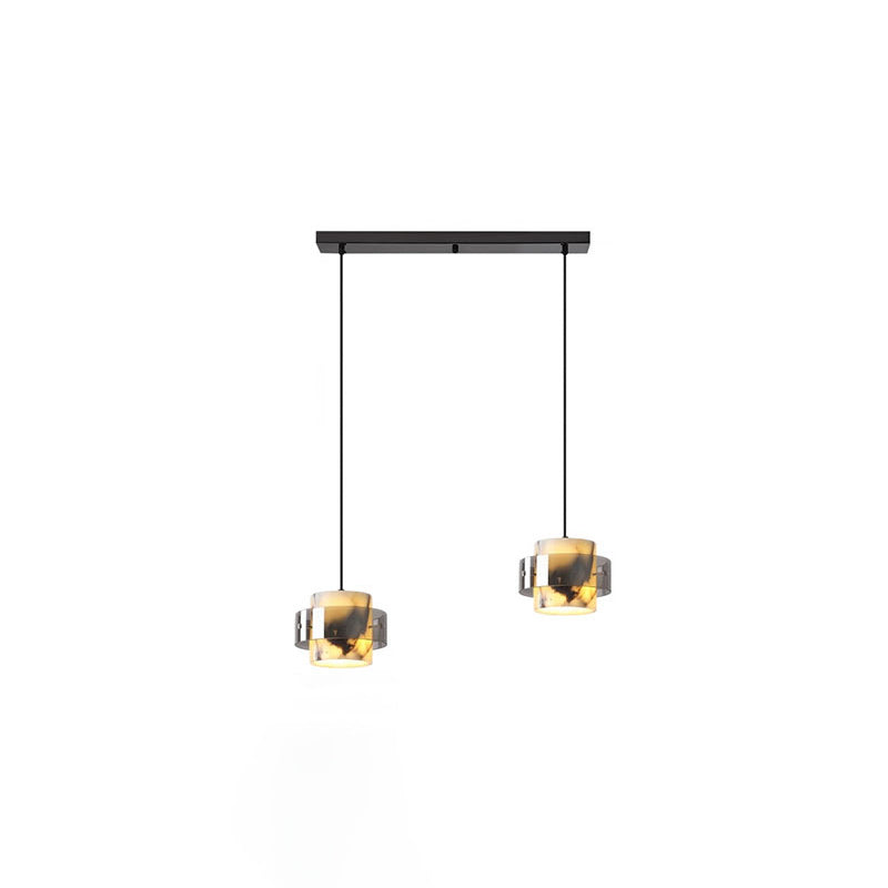 Contemporary Scandinavian Cylinder Marble Glass 1/2/3 - Light Chandelier For Dining Room