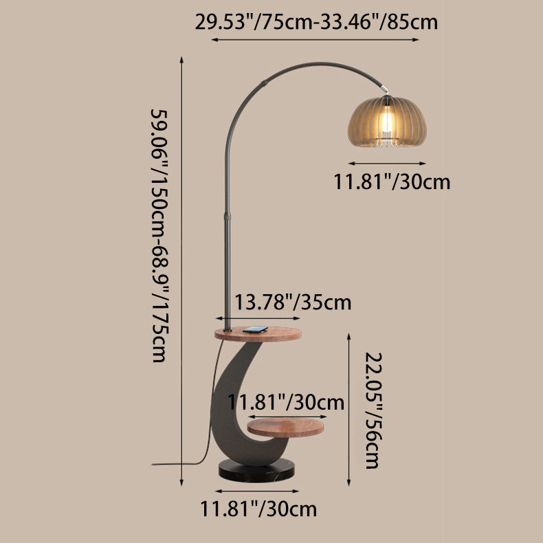 Contemporary Nordic Pumpkin Wood Lampshade Iron 1 - Light Standing Floor Lamp For Living Room