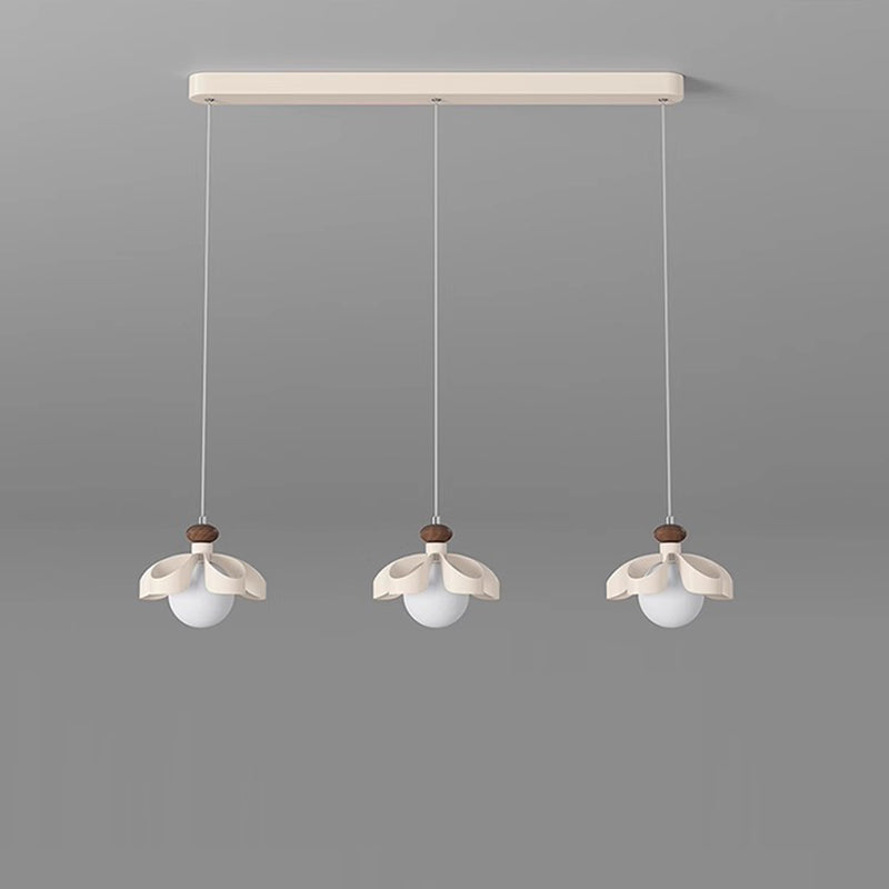 Contemporary Nordic Cream Flower Iron PE Orb 1/3 - Light Chandelier For Dining Room
