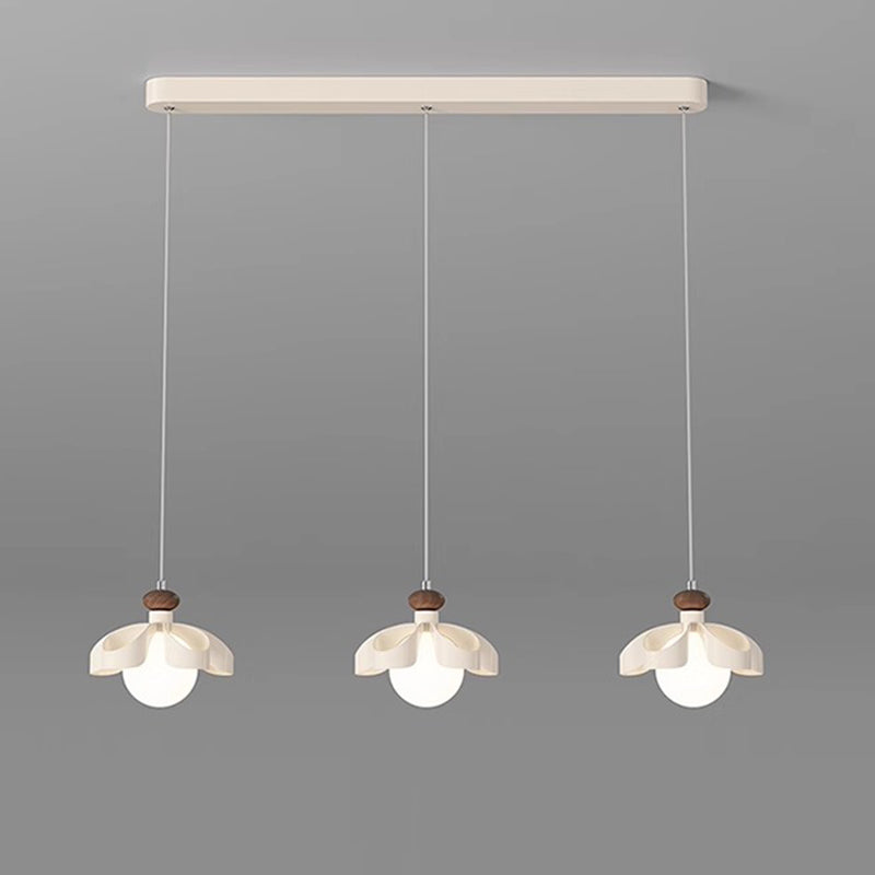 Contemporary Nordic Cream Flower Iron PE Orb 1/3 - Light Chandelier For Dining Room