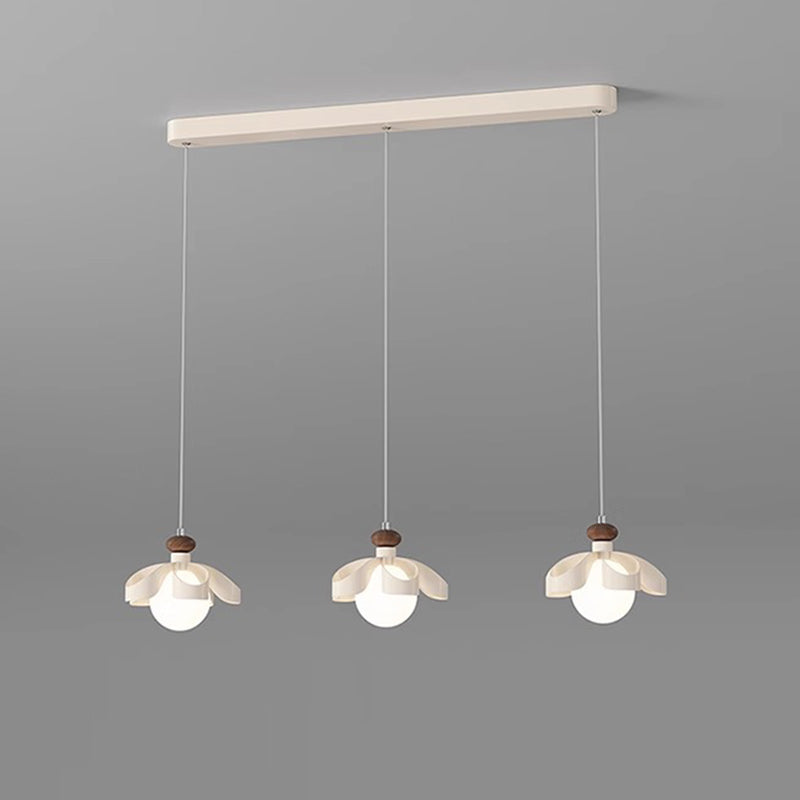 Contemporary Nordic Cream Flower Iron PE Orb 1/3 - Light Chandelier For Dining Room