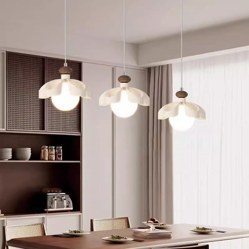 Contemporary Nordic Cream Flower Iron PE Orb 1/3 - Light Chandelier For Dining Room