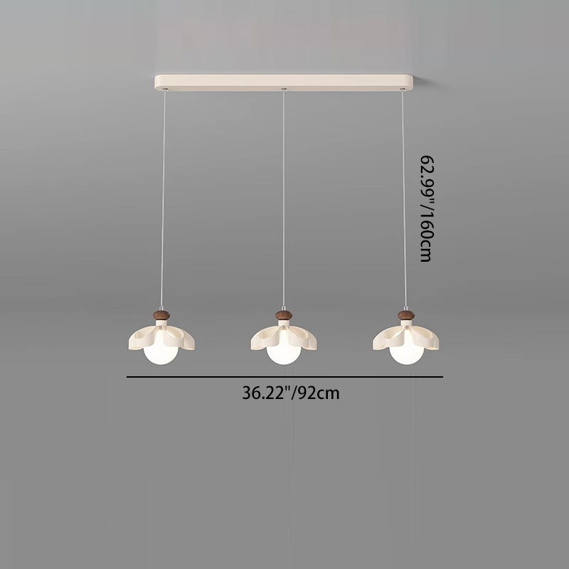 Contemporary Nordic Cream Flower Iron PE Orb 1/3 - Light Chandelier For Dining Room