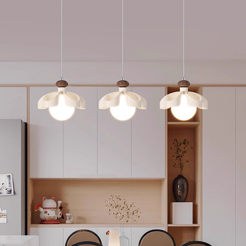 Contemporary Nordic Cream Flower Iron PE Orb 1/3 - Light Chandelier For Dining Room
