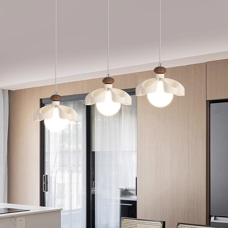 Contemporary Nordic Cream Flower Iron PE Orb 1/3 - Light Chandelier For Dining Room