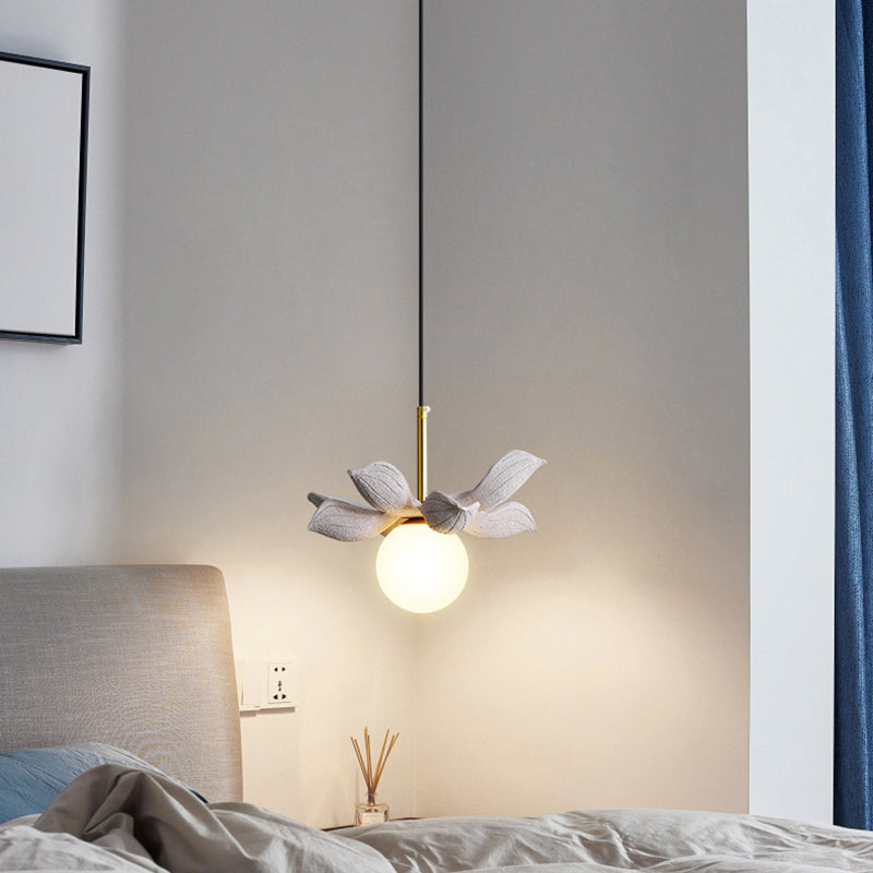 Contemporary Scandinavian Lotus Petals Resin Orb Glass 1 - Light Pendant Light For Dining Room