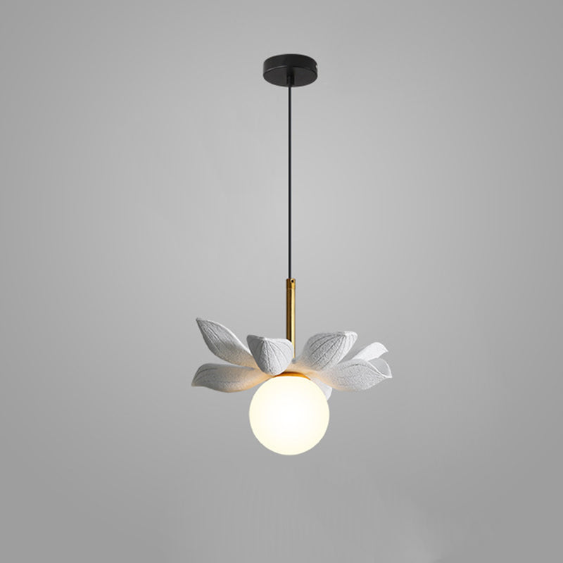 Contemporary Scandinavian Lotus Petals Resin Orb Glass 1 - Light Pendant Light For Dining Room