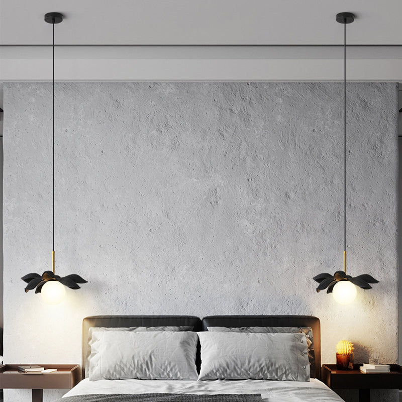 Contemporary Scandinavian Lotus Petals Resin Orb Glass 1 - Light Pendant Light For Dining Room