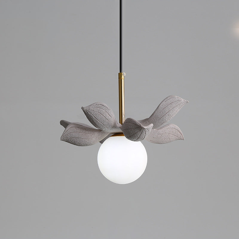 Contemporary Scandinavian Lotus Petals Resin Orb Glass 1 - Light Pendant Light For Dining Room
