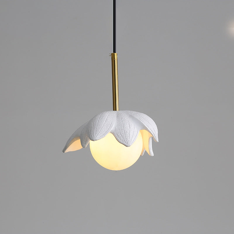 Contemporary Scandinavian Lotus Petals Resin Orb Glass 1 - Light Pendant Light For Dining Room