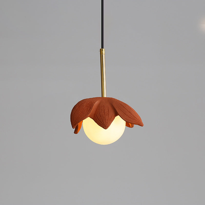 Contemporary Scandinavian Lotus Petals Resin Orb Glass 1 - Light Pendant Light For Dining Room