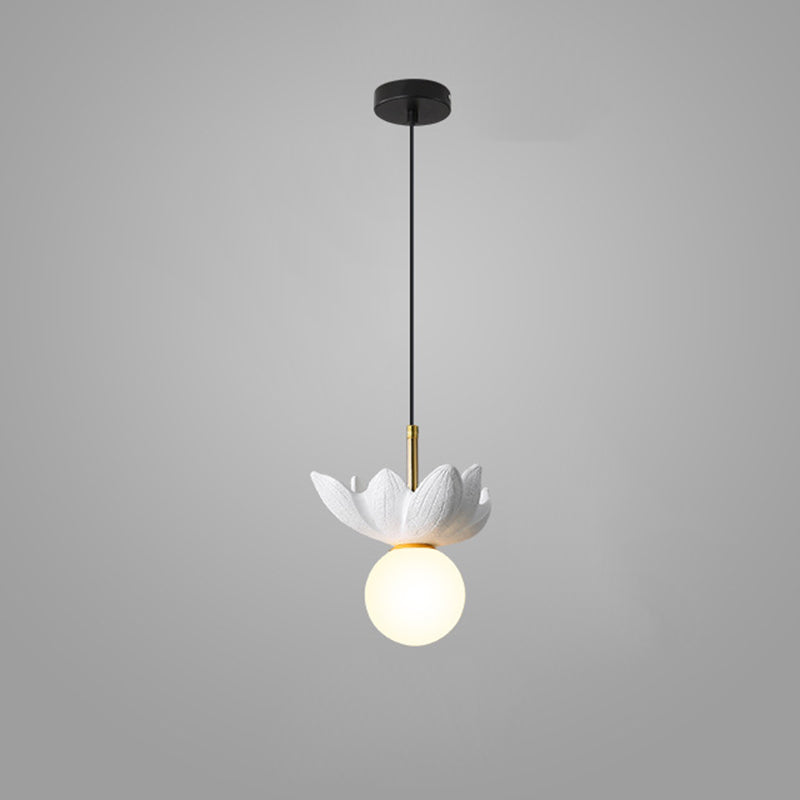 Contemporary Scandinavian Lotus Petals Resin Orb Glass 1 - Light Pendant Light For Dining Room