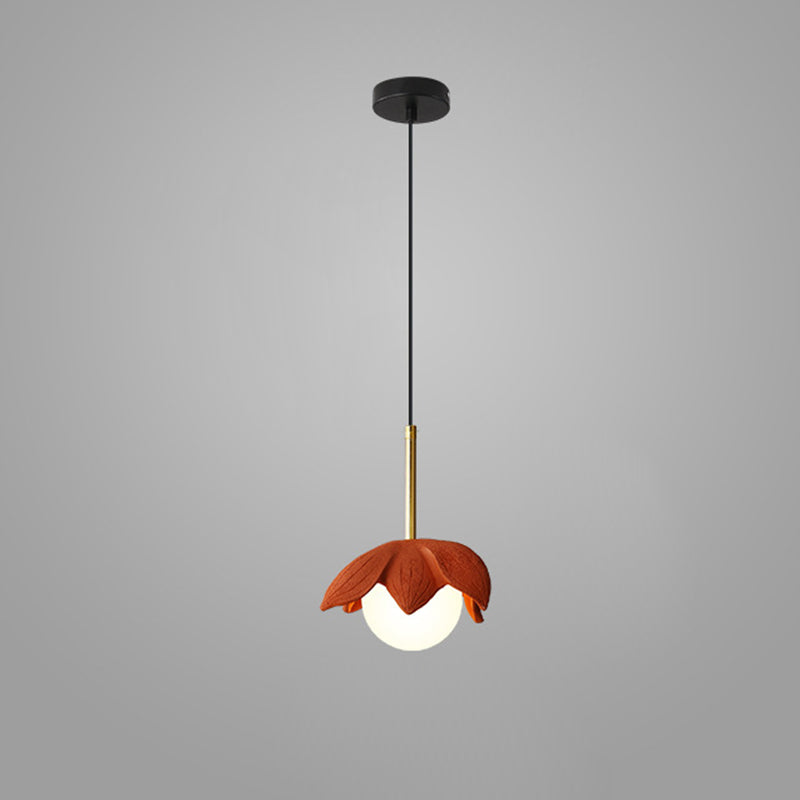 Contemporary Scandinavian Lotus Petals Resin Orb Glass 1 - Light Pendant Light For Dining Room