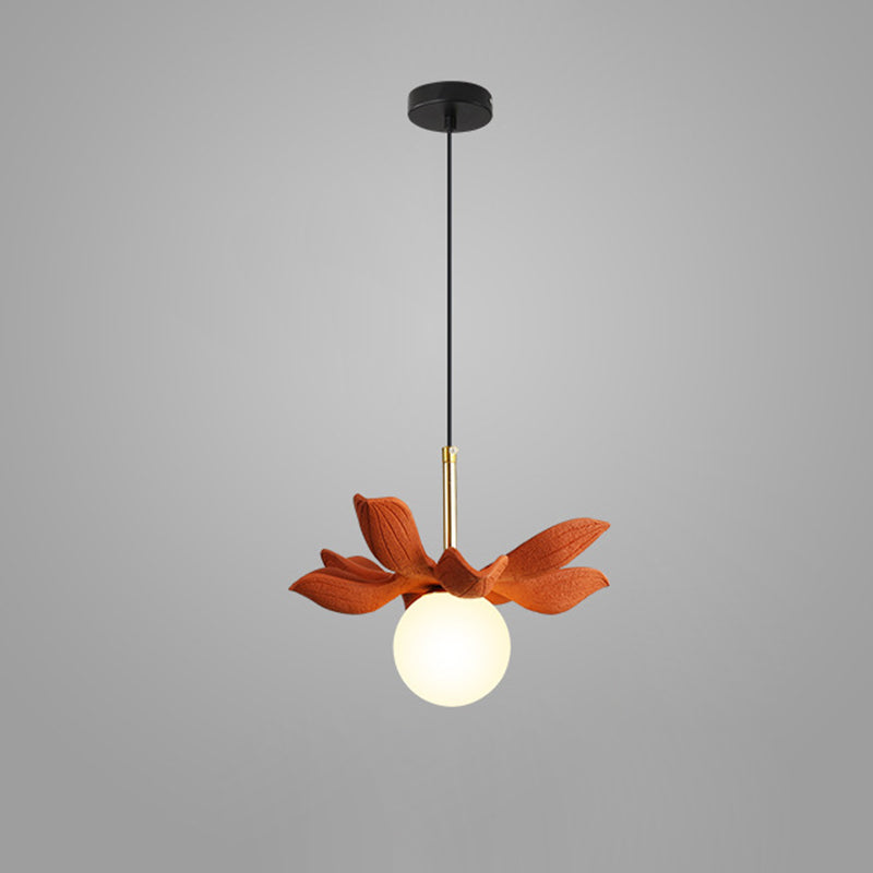 Contemporary Scandinavian Lotus Petals Resin Orb Glass 1 - Light Pendant Light For Dining Room