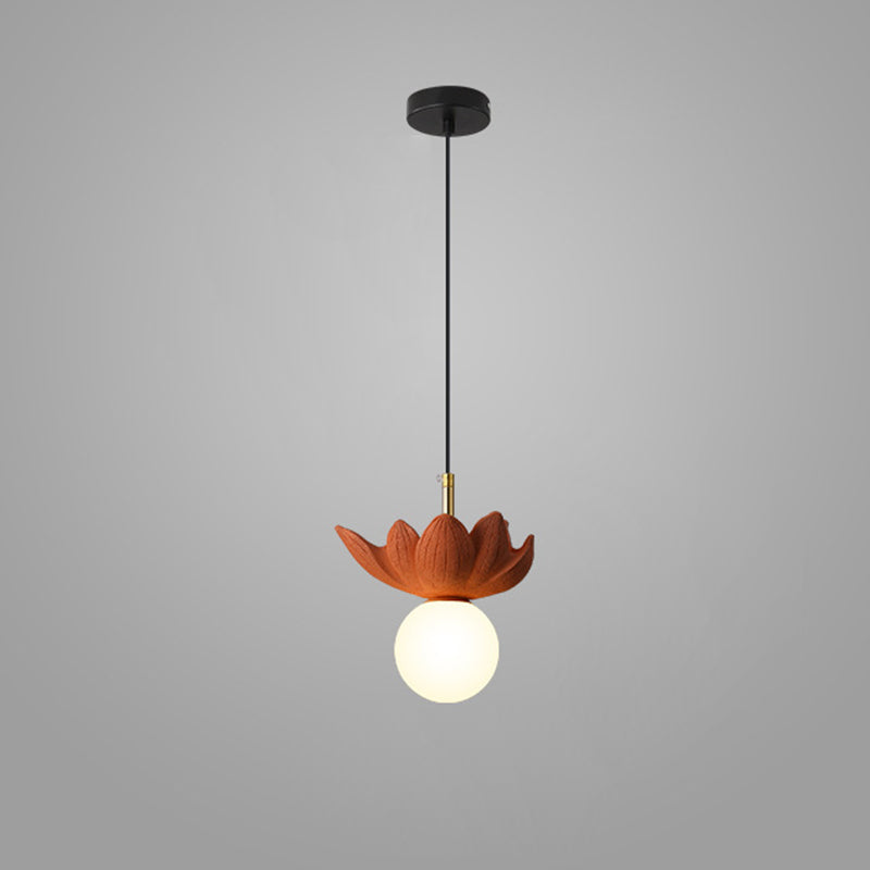 Contemporary Scandinavian Lotus Petals Resin Orb Glass 1 - Light Pendant Light For Dining Room