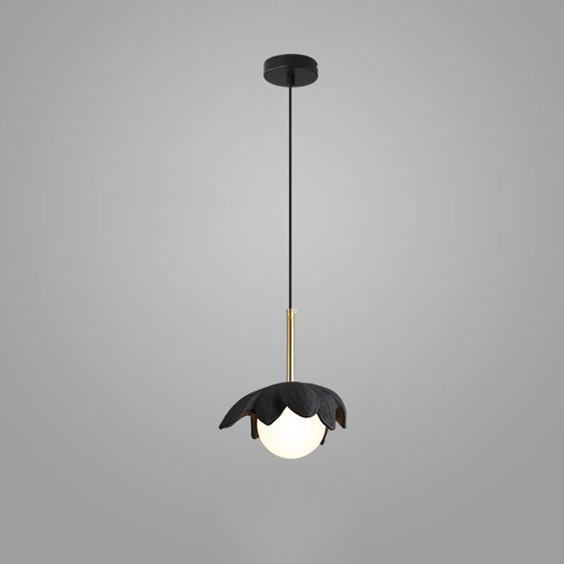 Contemporary Scandinavian Lotus Petals Resin Orb Glass 1 - Light Pendant Light For Dining Room