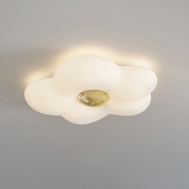 Contemporary Nordic Cream Flower Iron Roto-molding LED Flush Mount Ceiling Light For Bedroom