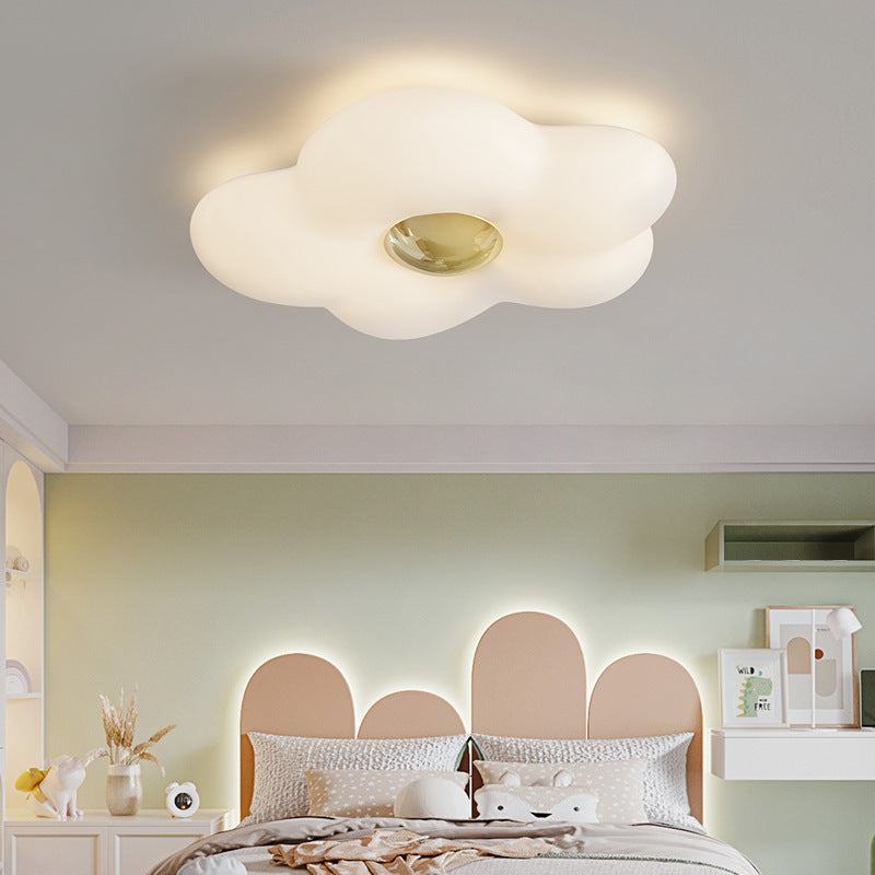 Contemporary Nordic Cream Flower Iron Roto-molding LED Flush Mount Ceiling Light For Bedroom