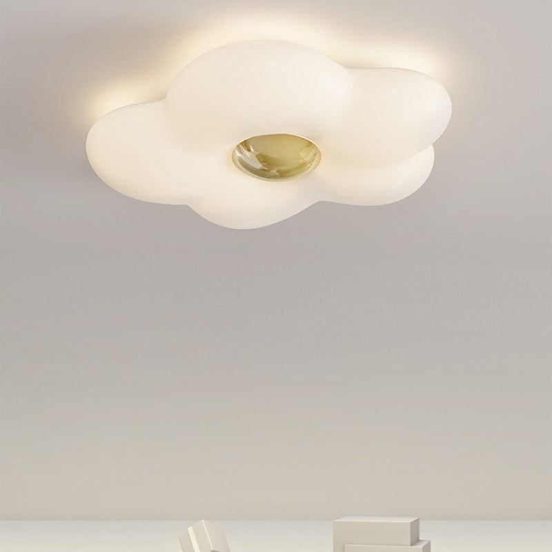 Contemporary Nordic Cream Flower Iron Roto-molding LED Flush Mount Ceiling Light For Bedroom
