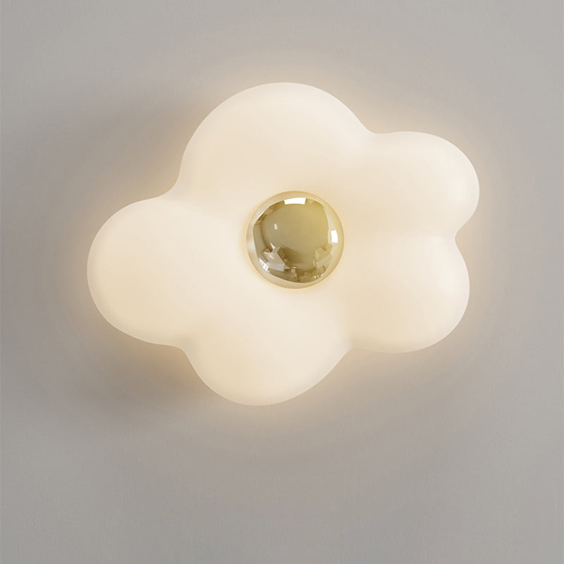 Contemporary Nordic Cream Flower Iron Roto-molding LED Flush Mount Ceiling Light For Bedroom