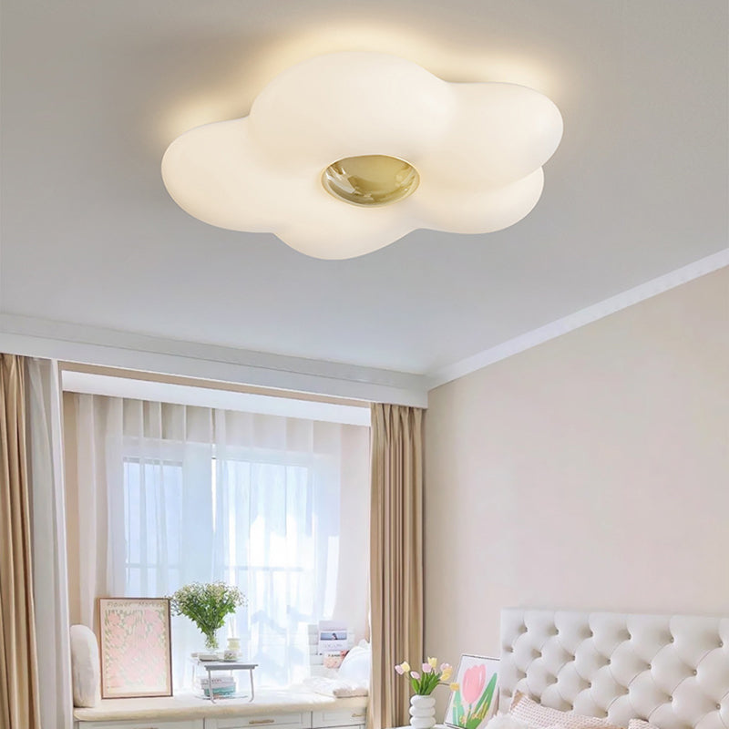 Contemporary Nordic Cream Flower Iron Roto-molding LED Flush Mount Ceiling Light For Bedroom