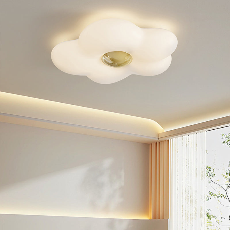 Contemporary Nordic Cream Flower Iron Roto-molding LED Flush Mount Ceiling Light For Bedroom