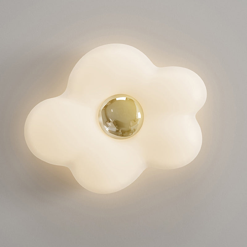 Contemporary Nordic Cream Flower Iron Roto-molding LED Flush Mount Ceiling Light For Bedroom