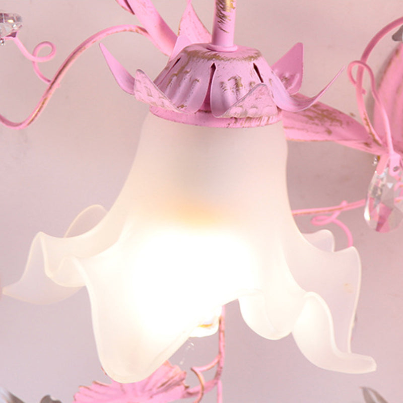 Contemporary Nordic Dome Branches Flowers Glass Crystal Iron 3 - Light Semi-Flush Mount Ceiling Light For Bedroom