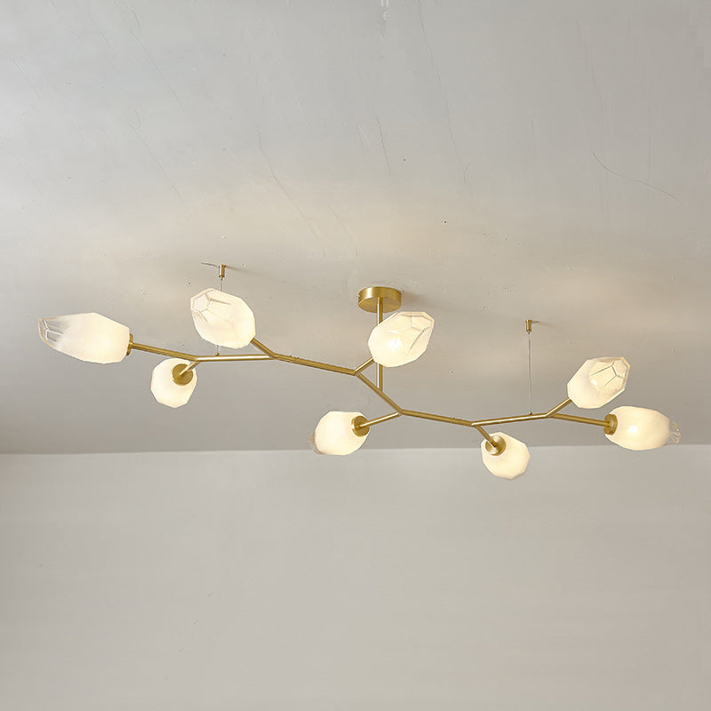 Contemporary Scandinavian Branches Buds Glass Copper 4/6/8 - Light Semi-Flush Mount Ceiling Light For Living Room