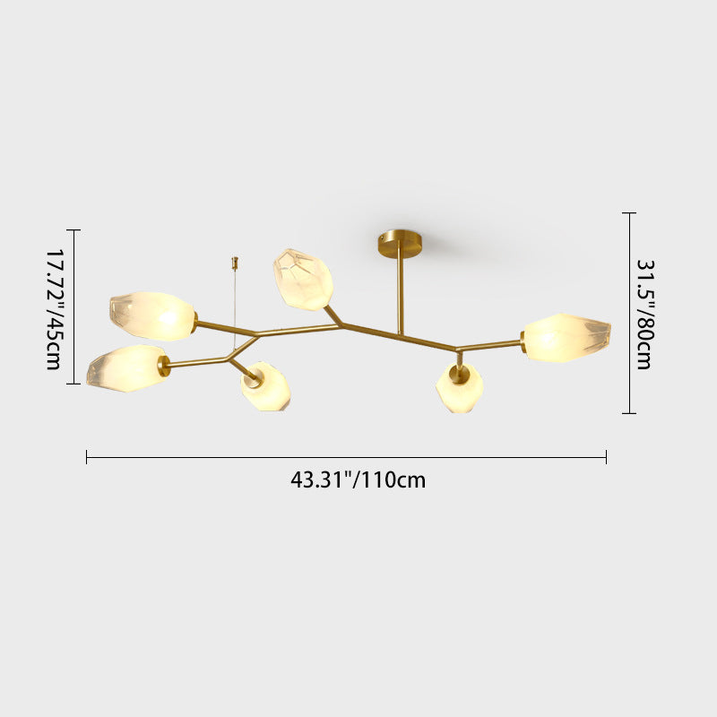Contemporary Scandinavian Branches Buds Glass Copper 4/6/8 - Light Semi-Flush Mount Ceiling Light For Living Room