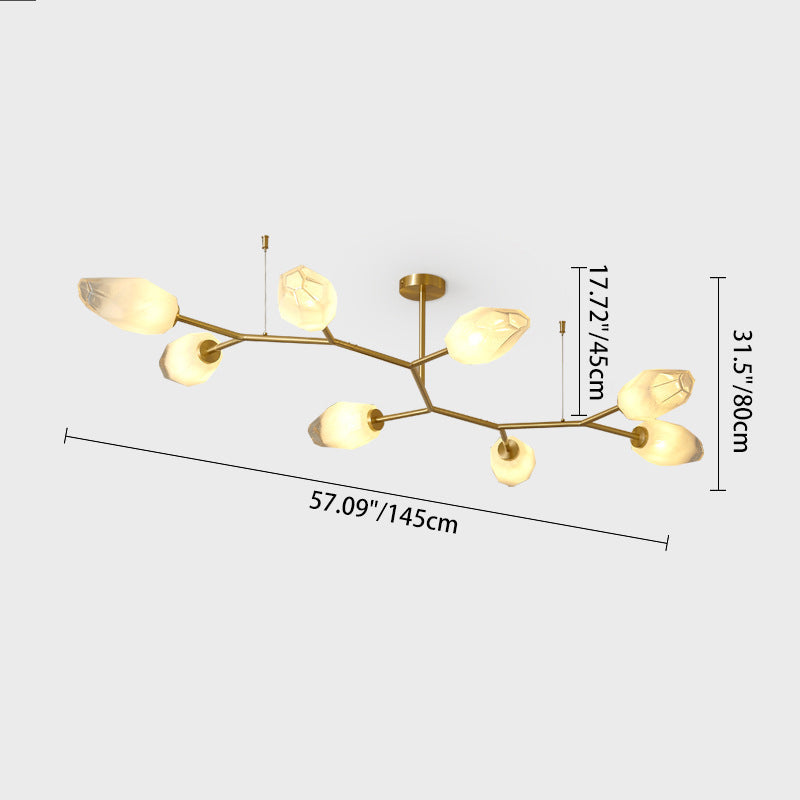 Contemporary Scandinavian Branches Buds Glass Copper 4/6/8 - Light Semi-Flush Mount Ceiling Light For Living Room