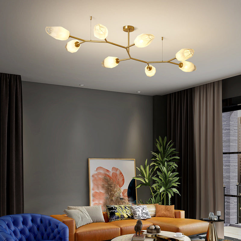 Contemporary Scandinavian Branches Buds Glass Copper 4/6/8 - Light Semi-Flush Mount Ceiling Light For Living Room