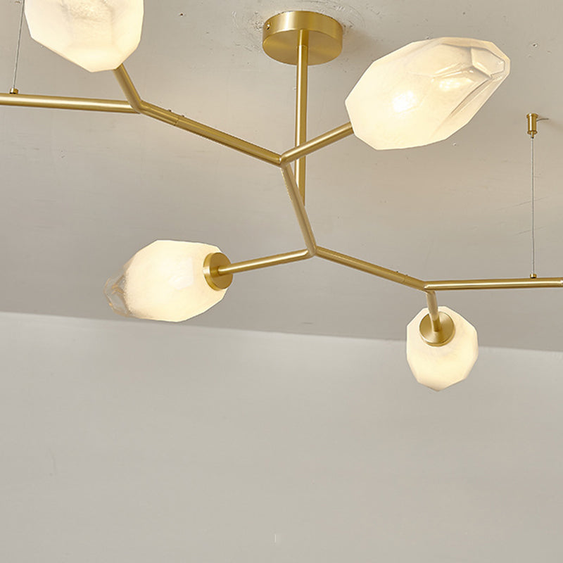 Contemporary Scandinavian Branches Buds Glass Copper 4/6/8 - Light Semi-Flush Mount Ceiling Light For Living Room