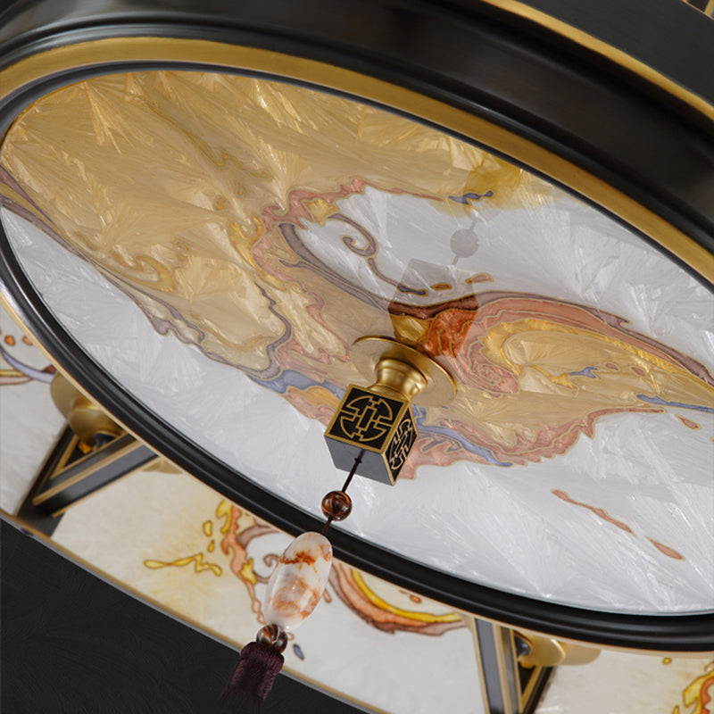 Traditional Chinese Round Enamel Copper Glass 4/6/8/10 - Light Chandelier For Dining Room