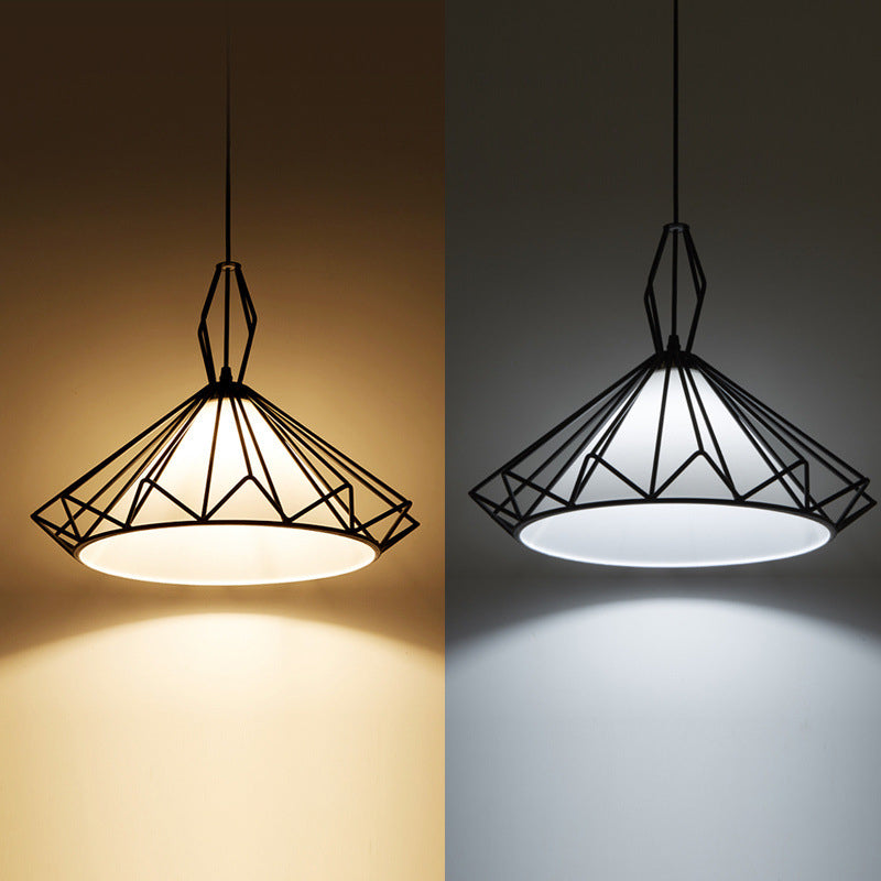 Contemporary Scandinavian Diamond Conical Iron PVC 1 - Light Pendant Light For Dining Room