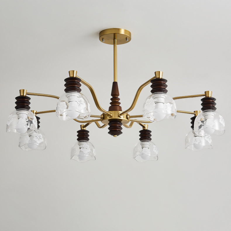 Traditional French Semicircle Rubber Wood Iron Glass 3/6/8 - Light Chandelier For Living Room