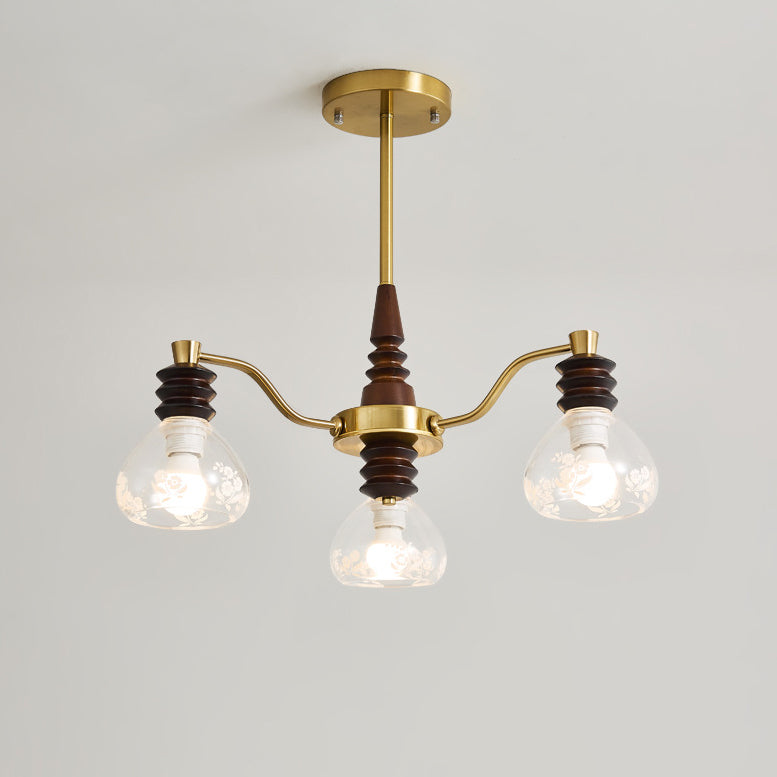 Traditional French Semicircle Rubber Wood Iron Glass 3/6/8 - Light Chandelier For Living Room